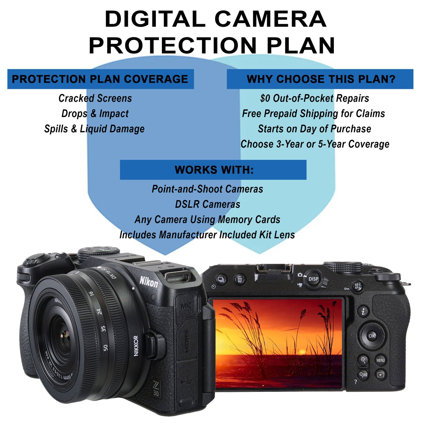 Digital Camera Protection Plan: 3/5 Yr Accidental Damage Coverage ($0 Deductible, Free Shipping) for Cameras