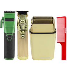BaByliss Pro FX870 GI BOOST+ Influencer Collection Cordless Clipper with Cord / Cordless Double Foil Shaver FXFS2G and Lithium Outlining Trimmer FX787NG + Comb