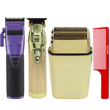 BaByliss Pro FX870 PI BOOST+ Influencer Collection Frank Da Barber Cordless Clipper - Purple with Double Foil Shaver FXFS2G and GOLDFX+ Lithium Outlining Trimmer FX787NG