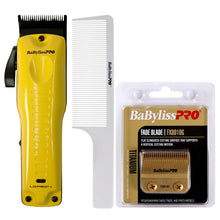 BaByliss Pro Limited Edition LO-PROFX Cordless Clipper (Andy Authentic) Yellow FX825YI with Titanium Fade Blade FX8010G and Comb