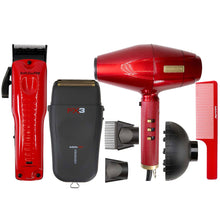 BaByliss Pro Volare Nano Titanium Italian Performance Hair Dryer (Red) BRVOL1 with Limided Edition LO-PRO FX Cordless Clipper (Van Da' Goat) FX825RI and Foil Shaver FXX3SB + Comb