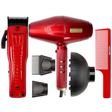 BaByliss Pro Limided Edition LO-PRO FX Cordless Clipper (Van Da' Goat) FX825RI with Influencer Collection Hair Dryer (Hawk the Barber Prodigy) Red FXBDR1 and Comb