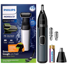 Philips Norelco Bodygroom Series 5000 Rechargeable Trimmer #BG5025/40 with Philips Norelco Nose Trimmer 3000 for Nose, Ears, Eyebrows #NT3600/62