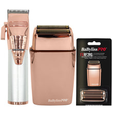 BaByliss Pro ROSEFX+ All-Metal Lithium Clipper FX870NRG with BaByliss Pro Cordless Double Foil Shaver FXFS2RG and BaByliss Pro FOILFX02 Replacement Foil & Cutter FXRF2RG