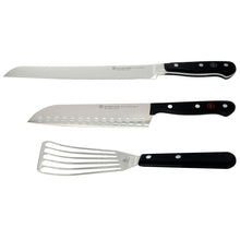 Wusthof Classic 9" Bread Knife with Wusthof Gourmet 6½” Slotted Fish Spatula #9035092117 and Wusthof Gourmet 7" Hollow Edge Santoku Knife