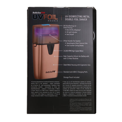 BaByliss Pro LIMITED EDITON UVFOIL UV-Disinfecting Metal Double Foil Shaver #FXLFS2RG (Rose Gold) with UVFOIL Double-Foil & Cutters Replacement Kit