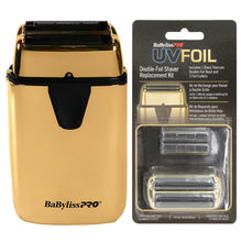 BaByliss Pro UVFOIL UV-Disinfecting Metal Double Foil Shaver #FXLFS2G (Gold) with UVFOIL Double-Foil & Cutters Replacement Kit