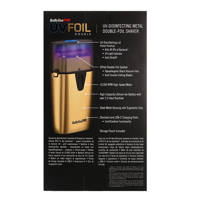 BaByliss Pro UVFOIL UV-Disinfecting Metal Double Foil Shaver #FXLFS2G (Gold) with UVFOIL Double-Foil & Cutters Replacement Kit