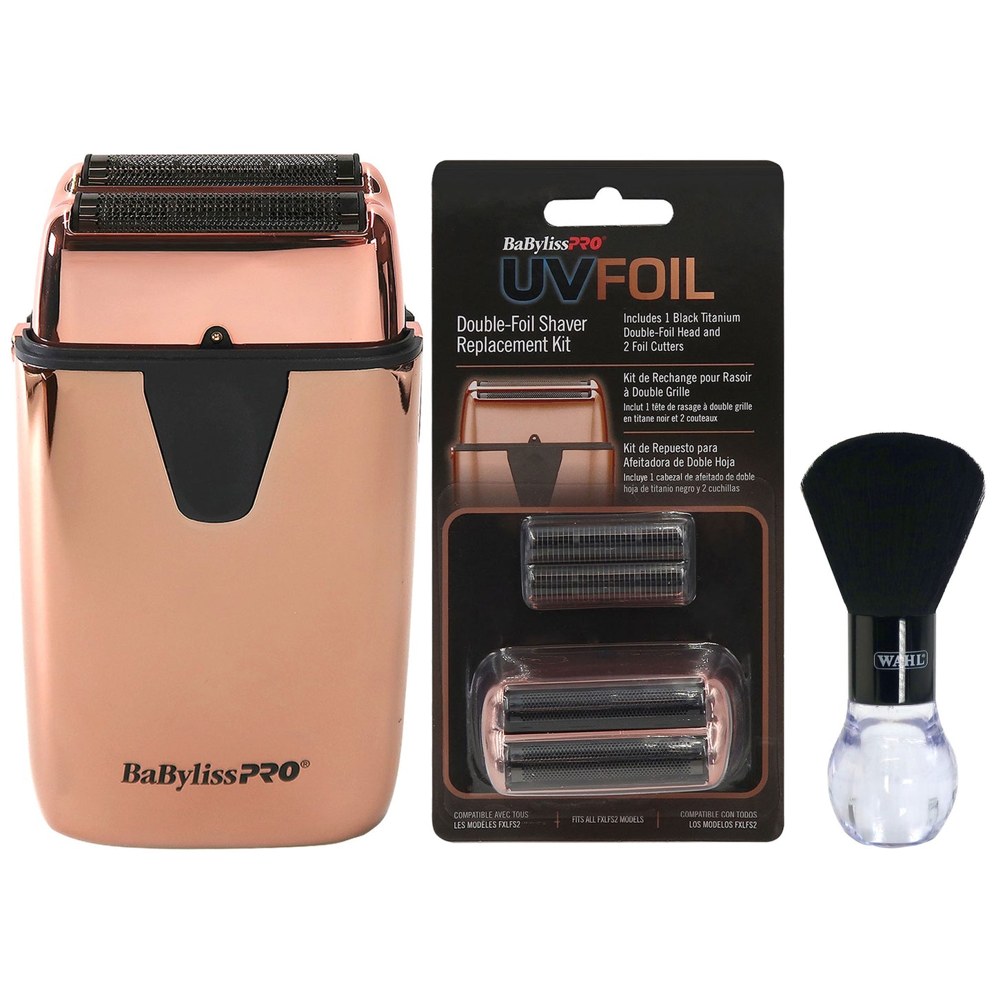 BaByliss Pro LIMITED EDITON UVFOIL UV-Disinfecting Double Foil Shaver #FXLFS2RG (Rose Gold) with UVFOIL Double-Foil Replacement Kit and Neck Duster