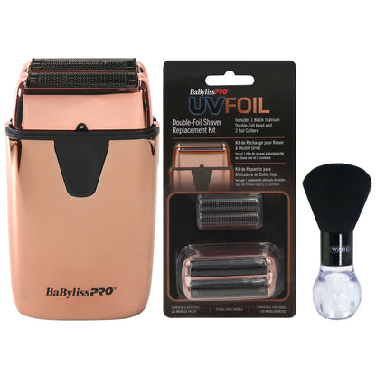 BaByliss Pro LIMITED EDITON UVFOIL UV-Disinfecting Double Foil Shaver #FXLFS2RG (Rose Gold) with UVFOIL Double-Foil Replacement Kit and Neck Duster