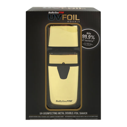BaByliss Pro UVFOIL UV-Disinfecting Metal Double Foil Shaver #FXLFS2G (Gold) with UVFOIL Double-Foil Replacement Kit FXLRF2G and Neck Duster