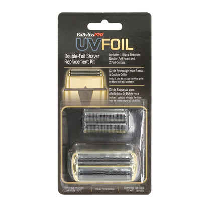 BaByliss Pro UVFOIL UV-Disinfecting Metal Double Foil Shaver #FXLFS2G (Gold) with UVFOIL Double-Foil Replacement Kit FXLRF2G and Neck Duster