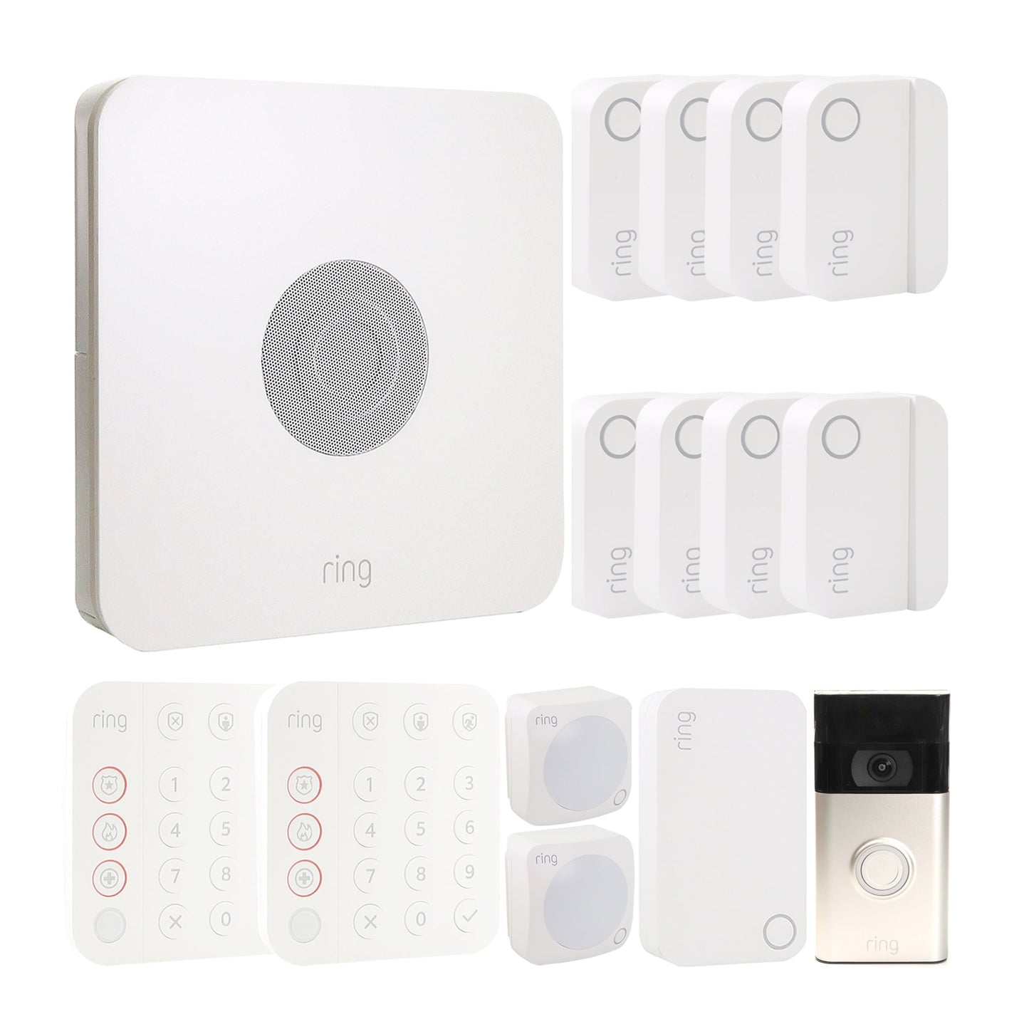 Ring Alarm 14-Piece Home Security Kit – Wireless System, Works with Alexa and Ring 1080p Video Doorbell (2020 Release, Satin Nickel)