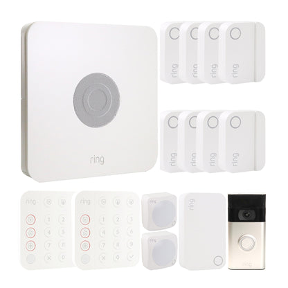 Ring Alarm 14-Piece Home Security Kit – Wireless System, Works with Alexa and Ring 1080p Video Doorbell (2020 Release, Satin Nickel)