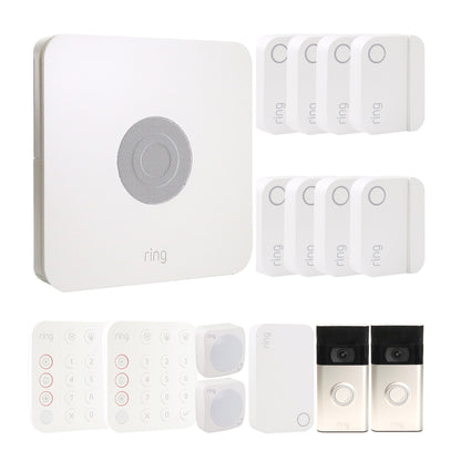 Ring Alarm 14-Piece Home Security Kit – Wireless System, Works with Alexa and 2x Ring 1080p Video Doorbell (2020 Release, Satin Nickel)