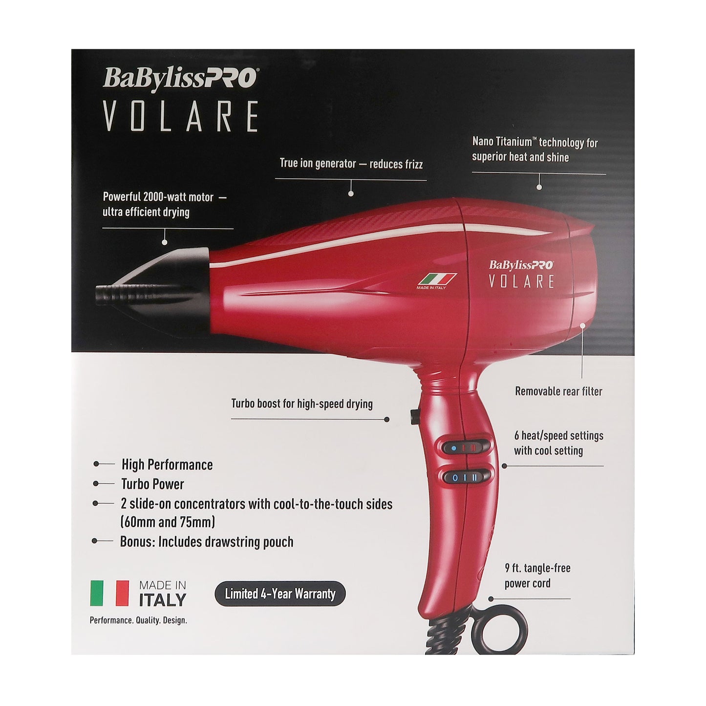 BaByliss Pro Nano Titanium Italian Volare Hair Dryer - 2000 Watt Blow Dryer