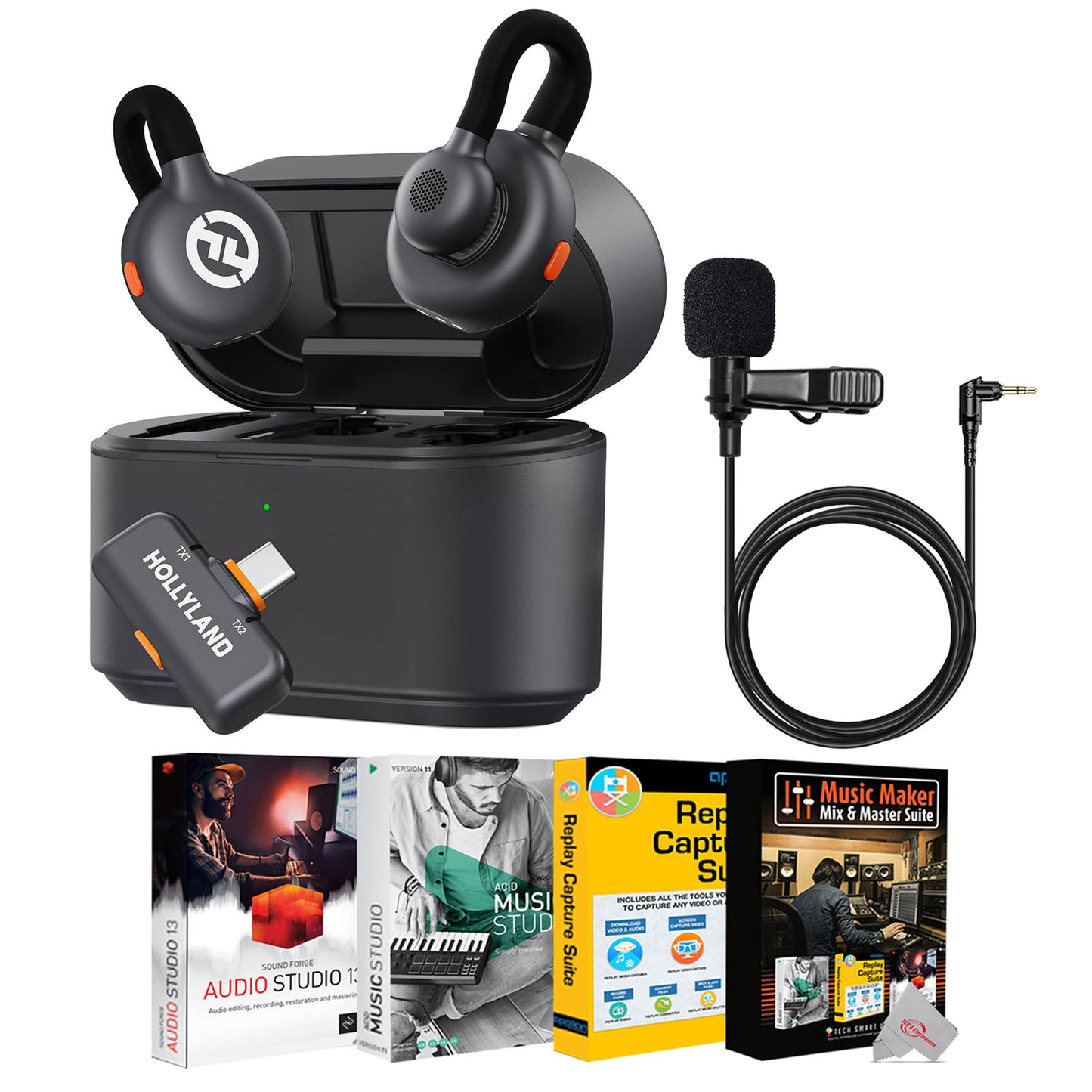 Hollyland LARK M2S DUO 2-Person Wireless Microphone System with USB-C Connector for Mobile Devices - Plug & Play (2.4 GHz, Space Gray) + Accessories