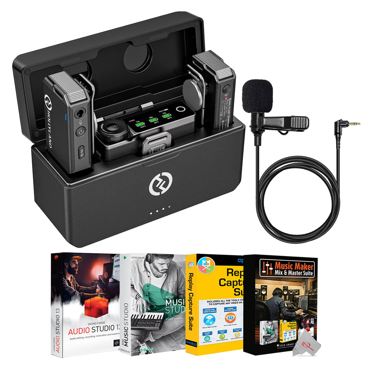 Hollyland Lark Max Wireless Lavalier Microphone System Compatible with DSLR Camera, iPhone, Android, PC + Hollyland Lavalier Microphone: Omni Sound, Wide Compatibility (3.5mm) + Music Maker Mix and Master Suite