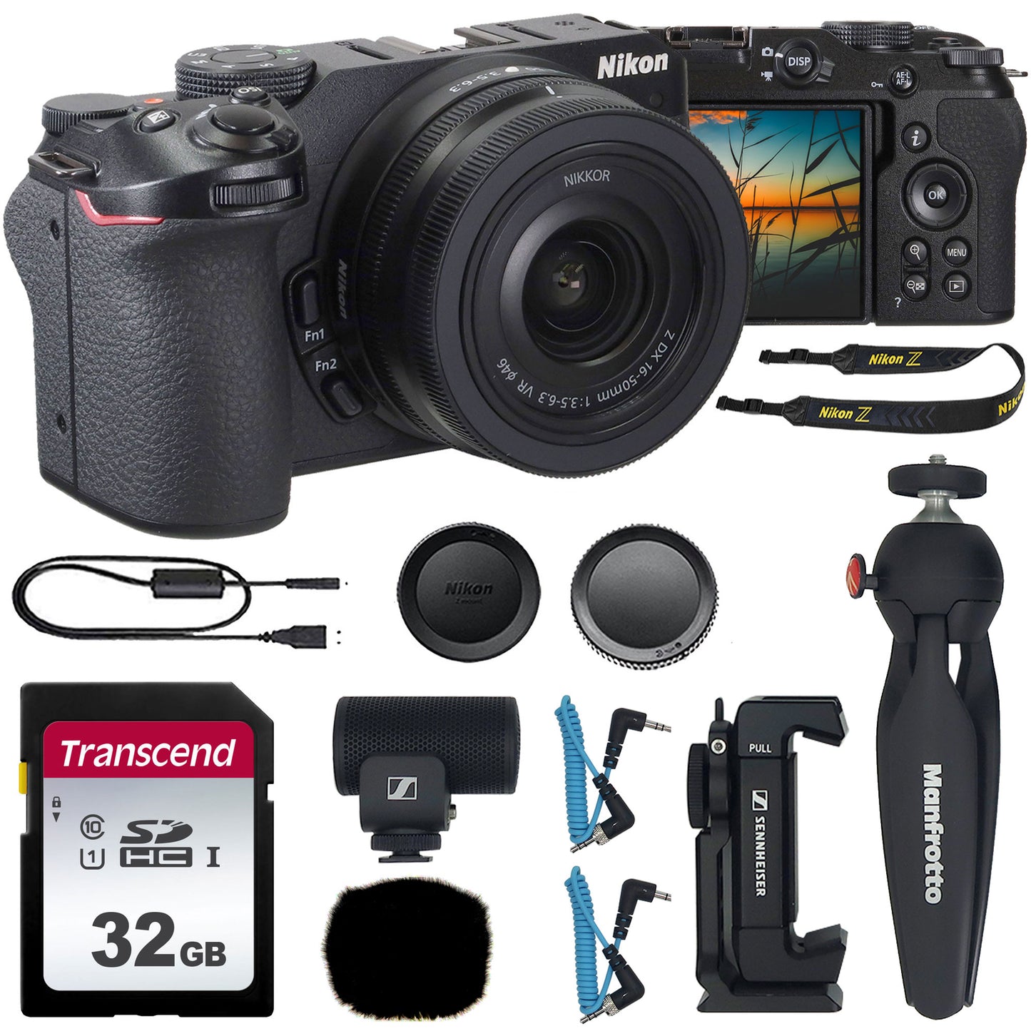Nikon Z30 Mirrorless Camera with DX 16-50mm Lens (Black) with Sennheiser Professional MKE 200 Mobile Kit and Transcend 32GB SDXC/SDHC Memory Card