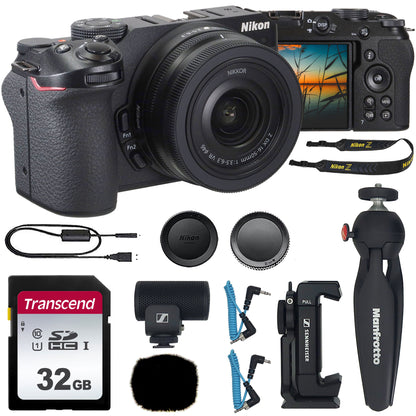 Nikon Z30 Mirrorless Camera with DX 16-50mm Lens (Black) with Sennheiser Professional MKE 200 Mobile Kit and Transcend 32GB SDXC/SDHC Memory Card