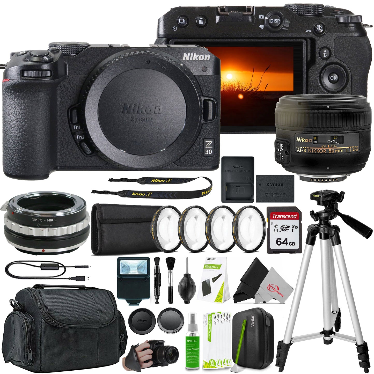 Nikon Z30 Mirrorless Camera with AF-S NIKKOR 50mm f/1.4G Lens and F to Z Adapter Enhanced Macro Kit