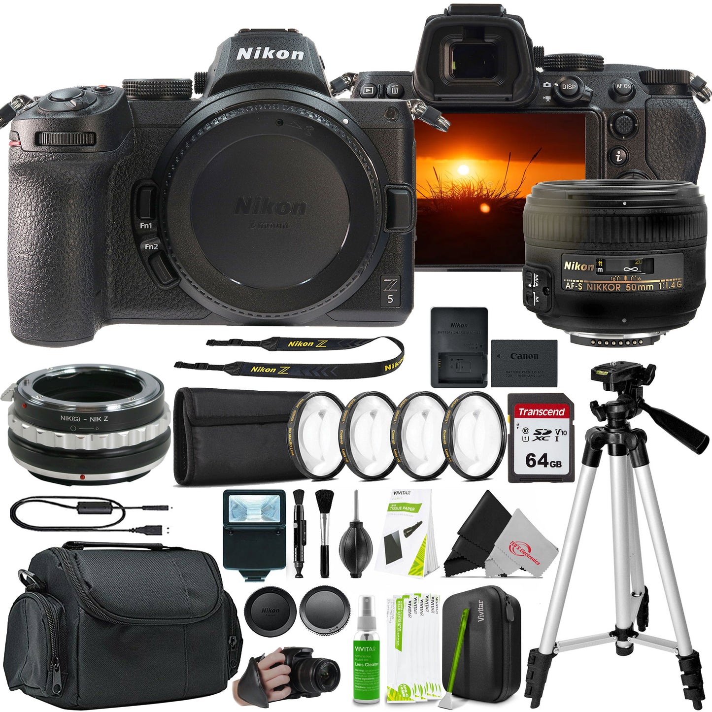 Nikon Z 5 Mirrorless Digital Camera with AF-S NIKKOR 50mm f/1.4G Lens and F to Z Adapter Enhanced Macro Kit