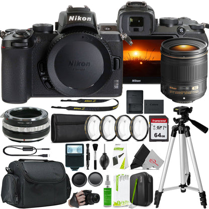 Nikon Z50 Mirrorless Digital Camera with AF-S NIKKOR 28mm f/1.8G Lens and F to Z Adapter Enhanced Macro Kit