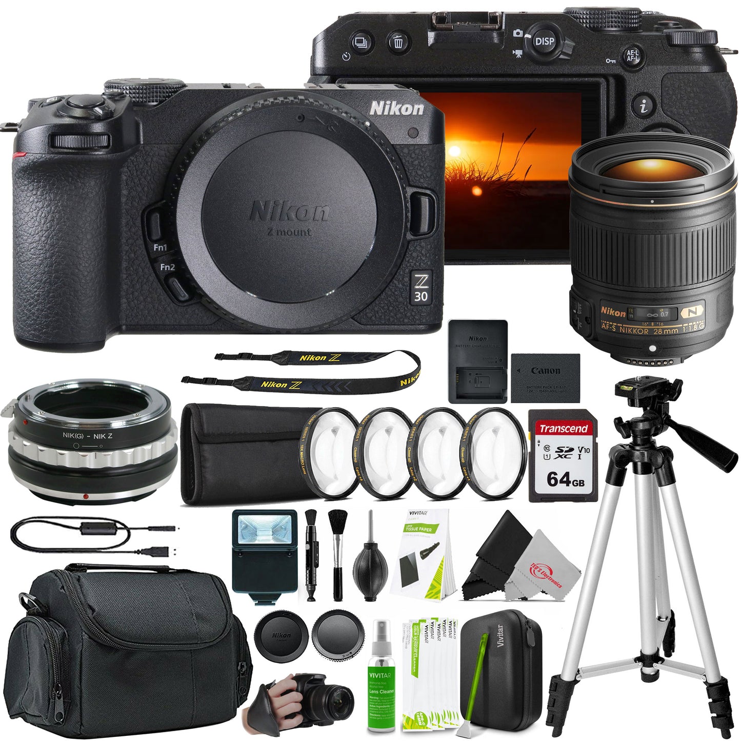 Nikon Z30 Mirrorless Camera with AF-S NIKKOR 28mm f/1.8G Lens and F to Z Adapter Enhanced Macro Kit