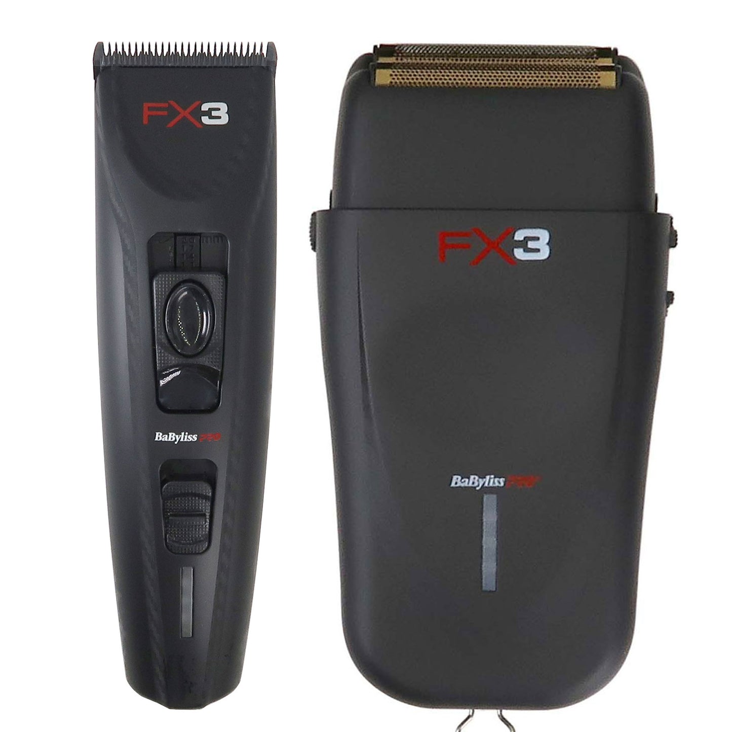 BaByliss Pro FX3 Black High Torque Cordless Clipper FXX3CB (Black) + BaByliss Pro FX3 Professional High-Speed Foil Shaver - Black #FXX3SB (Dual Voltage)