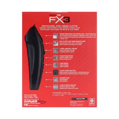 BaByliss Pro FX3 Black High Torque Cordless Clipper FXX3CB (Black) + BaByliss Pro FX3 Professional High-Speed Foil Shaver - Black #FXX3SB (Dual Voltage)