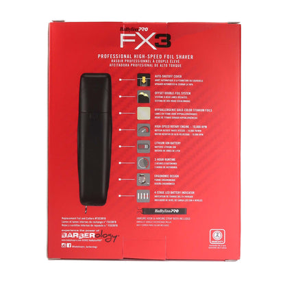 BaByliss Pro FX3 Black High Torque Cordless Clipper FXX3CB (Black) + BaByliss Pro FX3 Professional High-Speed Foil Shaver - Black #FXX3SB (Dual Voltage)