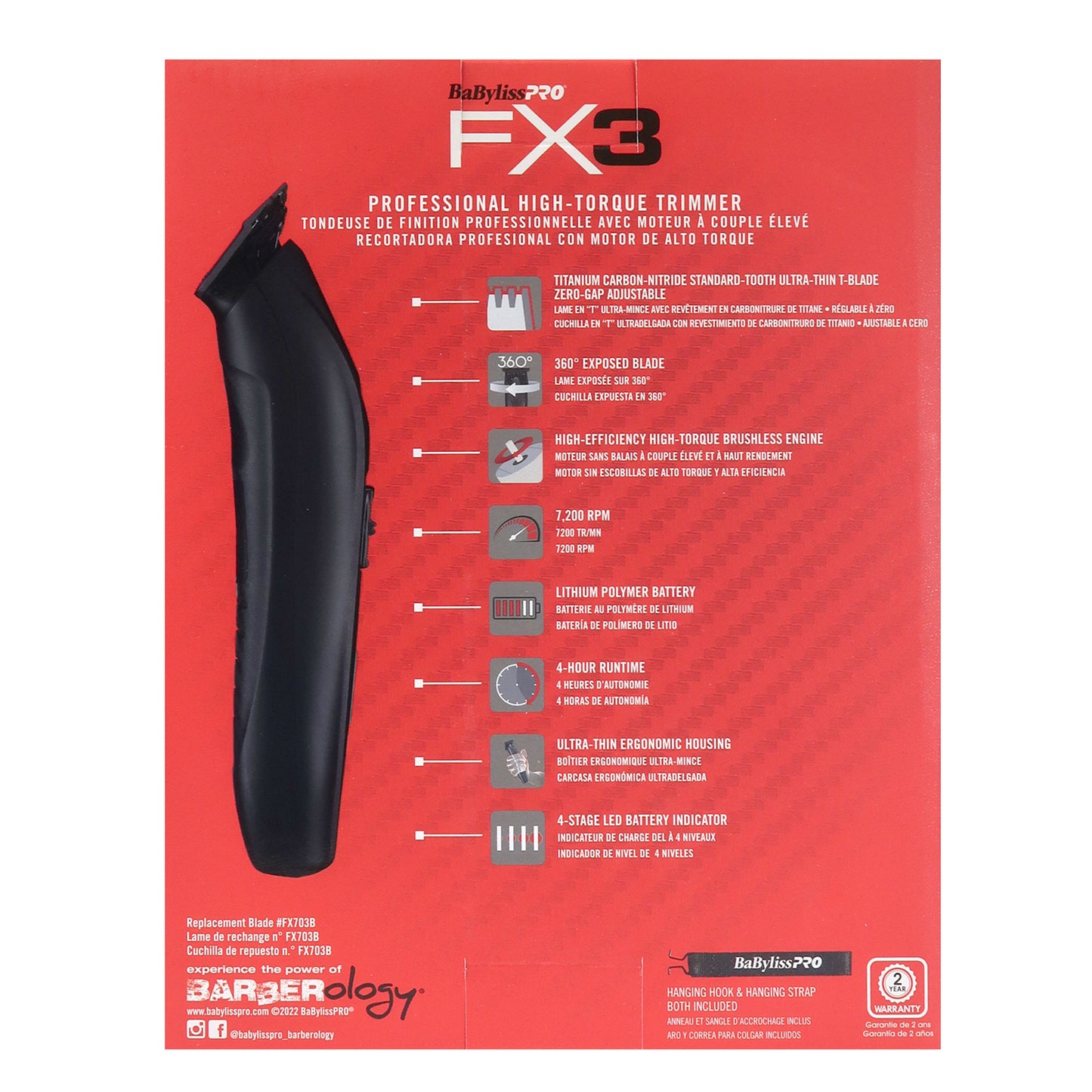 BaByliss Pro FX3 High Torque Cordless Clipper FXX3CB with FX3 Professional High Torque Trimmer FXX3TB