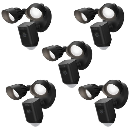 RING Floodlight Cam Wired Plus Motion-Activated 1080p HD Black - 5 Units