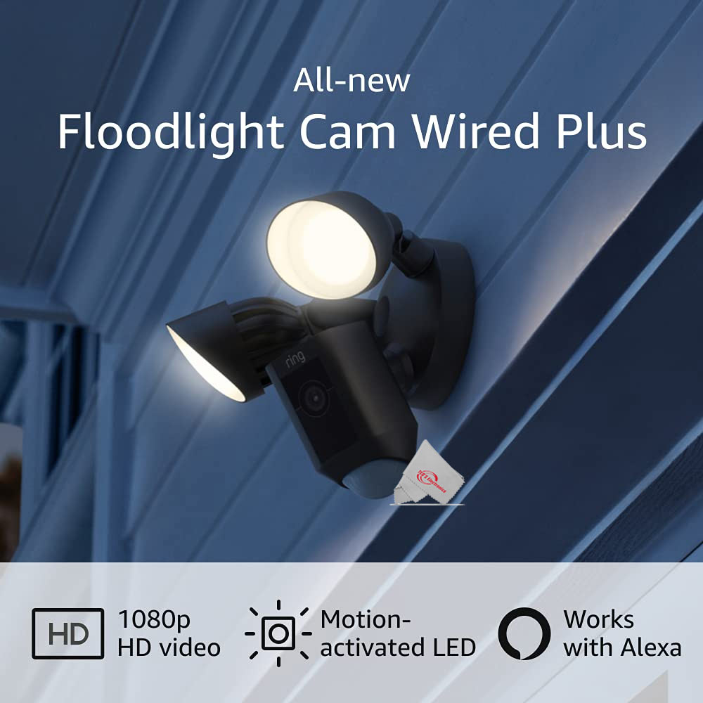 RING Floodlight Cam Wired Plus Motion-Activated 1080p HD Black - 5 Units