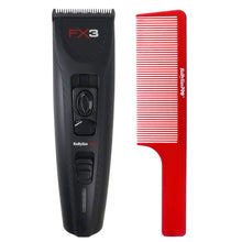 BaByliss Pro FX3 High Torque Cordless Clipper FXX3CB (Black) with Barberology 9" Comb - Red