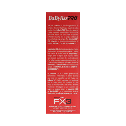 BaByliss Pro FX3 High Torque Cordless Clipper FXX3CB (Black) with Barberology 9" Comb - Red