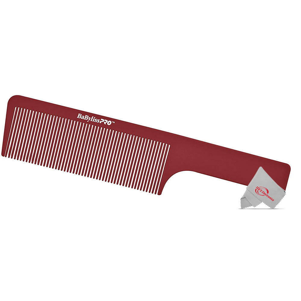 BaByliss Pro FX3 High Torque Cordless Clipper FXX3CB (Black) with Barberology 9" Comb - Red