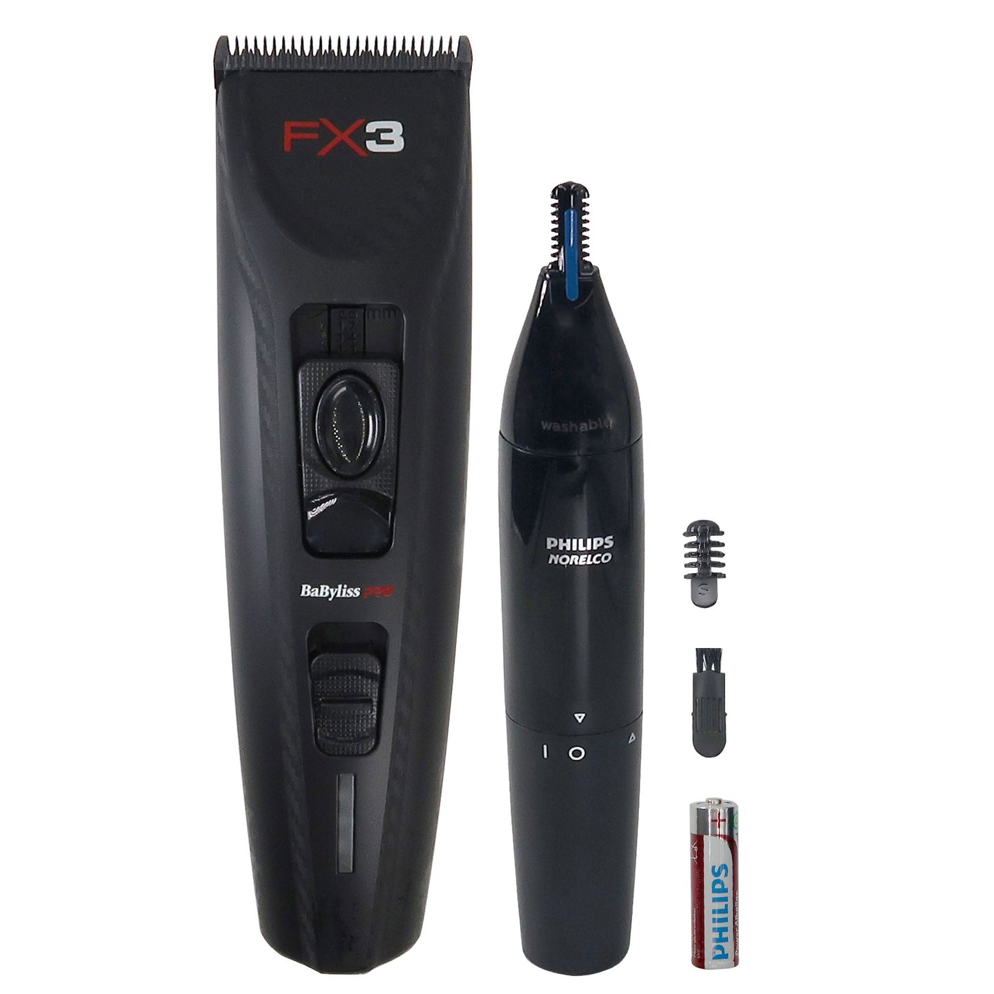 BaByliss Pro FX3 High Torque Cordless Clipper FXX3CB (Black) with Philips Norelco Ultimate Comfort Nose Trimmer NT1605/60 for Nose, Ear and Eyebrows