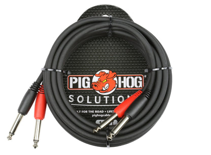 Pig Hog Dual 1/4" Mono (Male) Cable, 10 ft PD-21410 - 3 Units