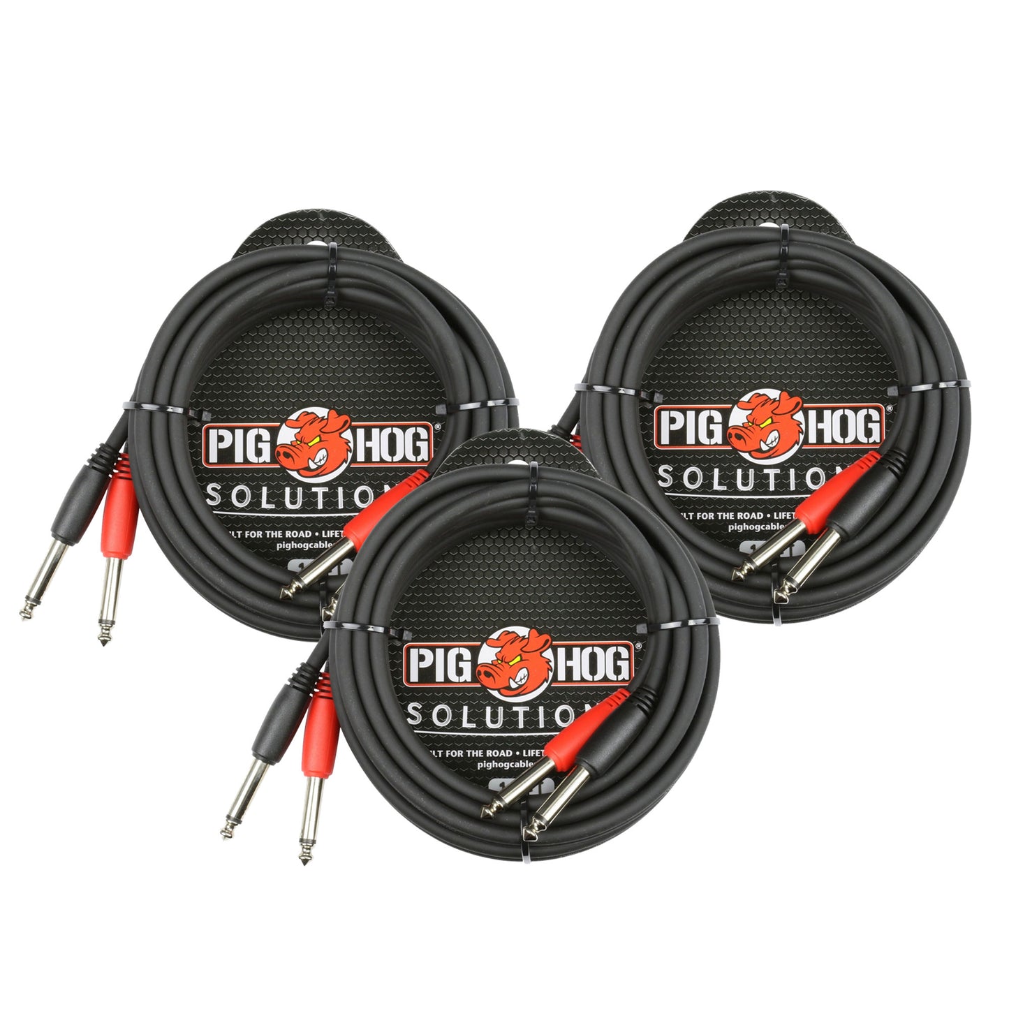 Pig Hog Dual 1/4" Mono (Male) Cable, 10 ft PD-21410 - 3 Units