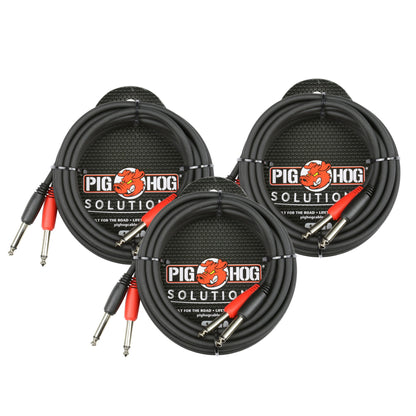 Pig Hog Dual 1/4" Mono (Male) Cable, 10 ft PD-21410 - 3 Units