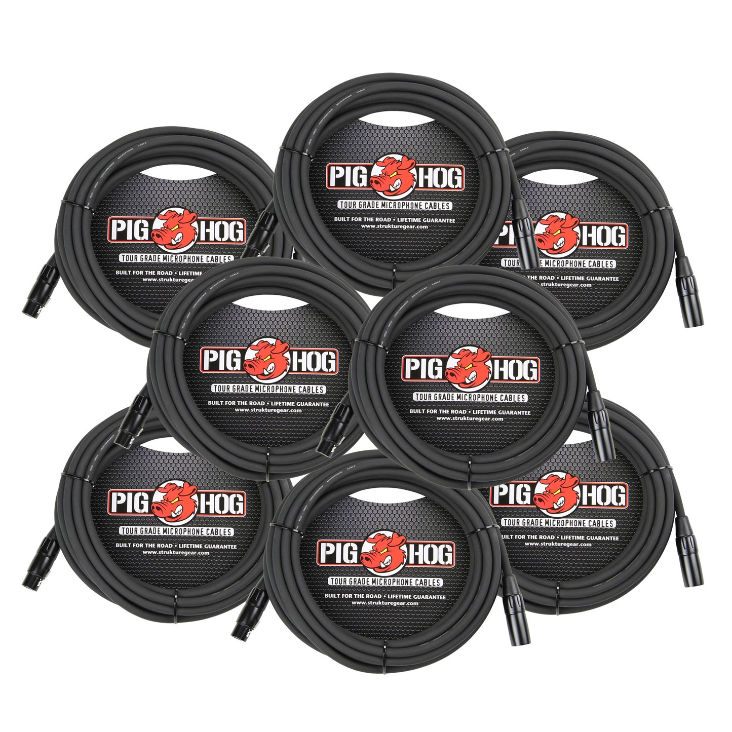 8x Pig Hog High Performance 8mm XLR Microphone Cable, 25 ft - PHM25