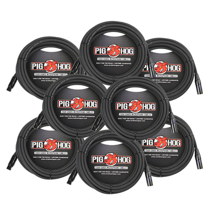 8x Pig Hog High Performance 8mm XLR Microphone Cable, 25 ft - PHM25