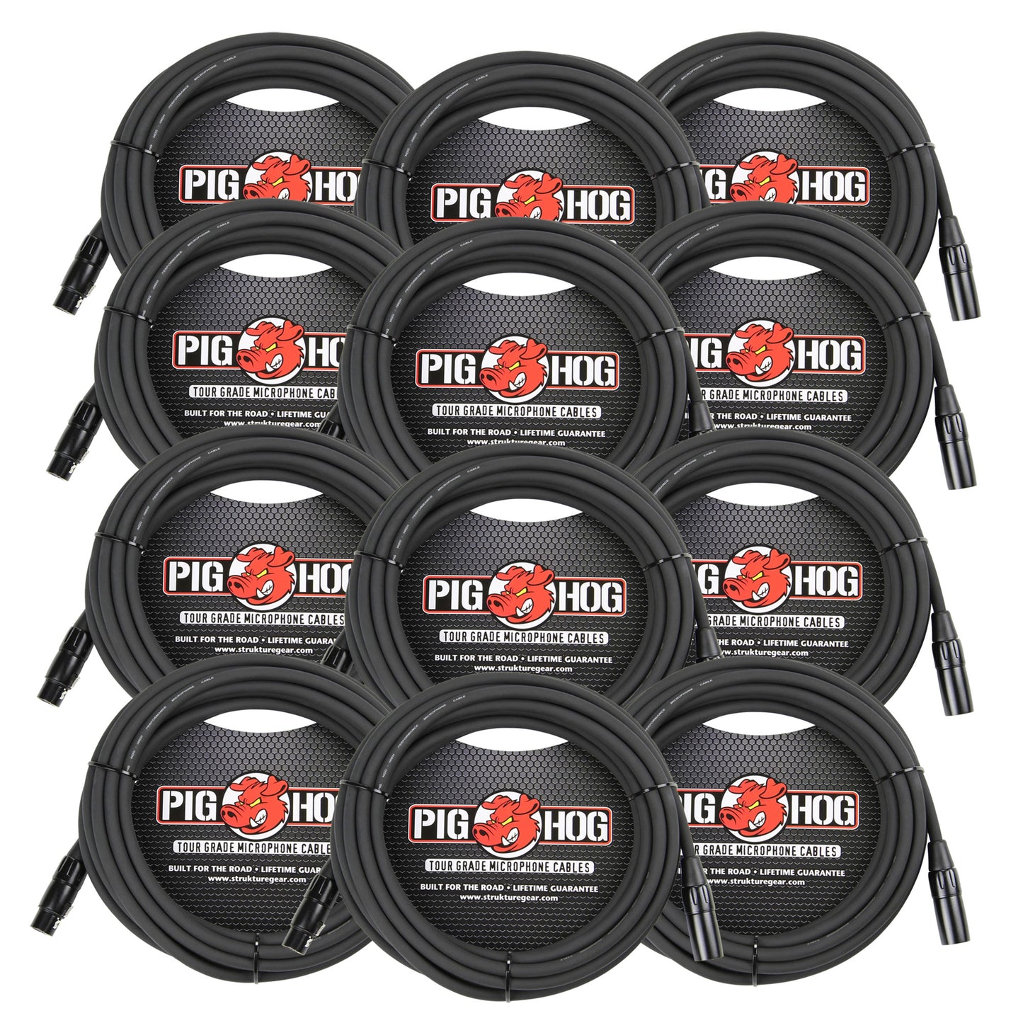 12x Pig Hog High Performance 8mm XLR Microphone Cable, 25 ft - PHM25