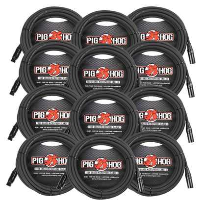 12x Pig Hog High Performance 8mm XLR Microphone Cable, 25 ft - PHM25