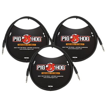 Pig Hog 3ft 1/4" TRS - 1/4" TRS Cable - 3 Units