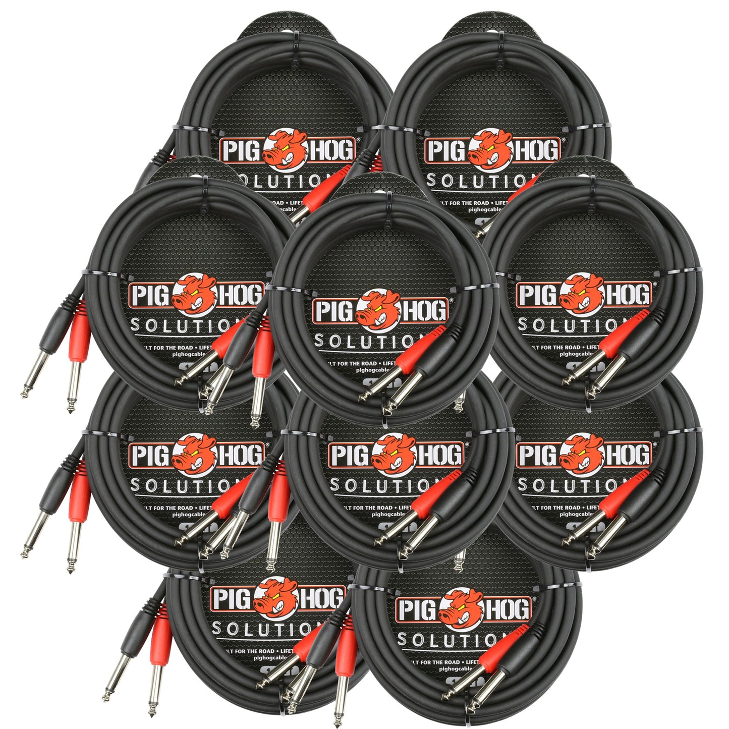 Pig Hog Dual 1/4" Mono (Male) Cable, 10 ft PD-21410 - 10 Units