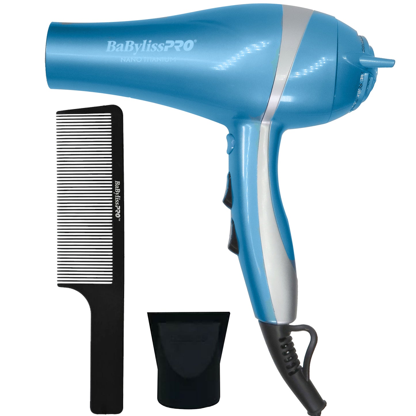 BaByliss Pro Nano Titanium Lightweight Ionic Hair Dryer BNT5548 (Blue) with BaByliss Pro Barberology 9" Comb (Black)