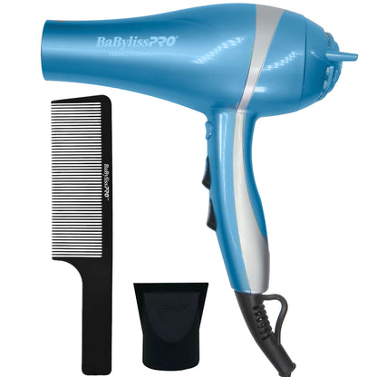 BaByliss Pro Nano Titanium Lightweight Ionic Hair Dryer BNT5548 (Blue) with BaByliss Pro Barberology 9" Comb (Black)