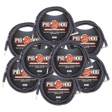 Pig Hog Tour Grade 10ft Instrument Cable 1/4" to 1/4" Right Angle to Straight Connectors (PH10R) - 8 Pack
